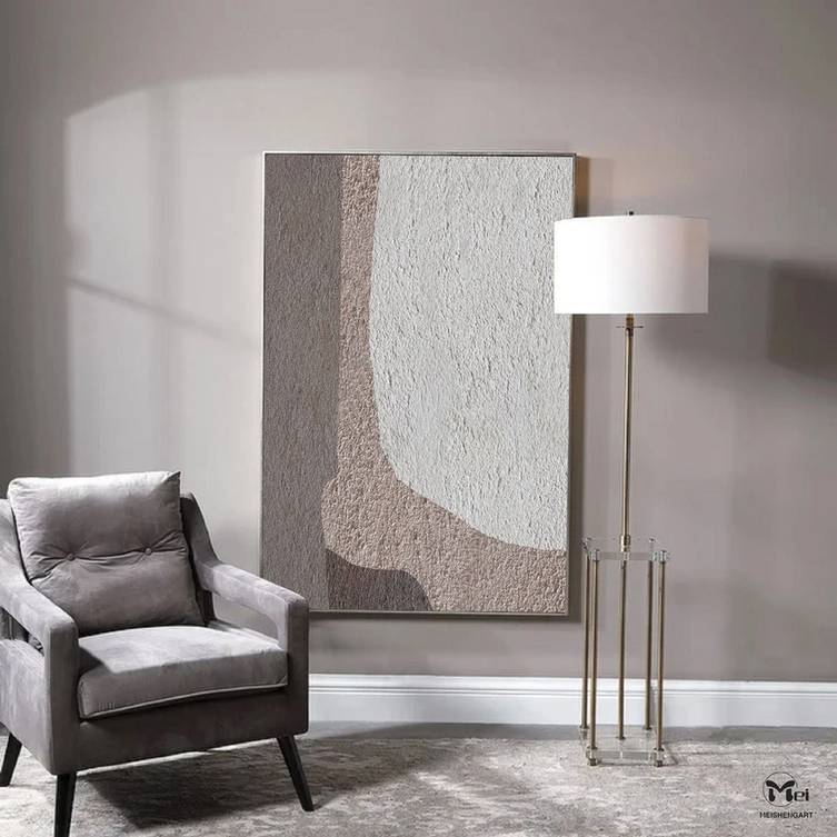 Abstract Handmade Geometric Gray Beige Abstract Canvas Artwork 66THK